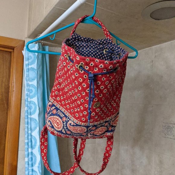 Vera Bradley Handbags - VERA BRADLEY Drawstring (Retired) BACKPACK/PURSE Bag ~ Red & Navy Blue